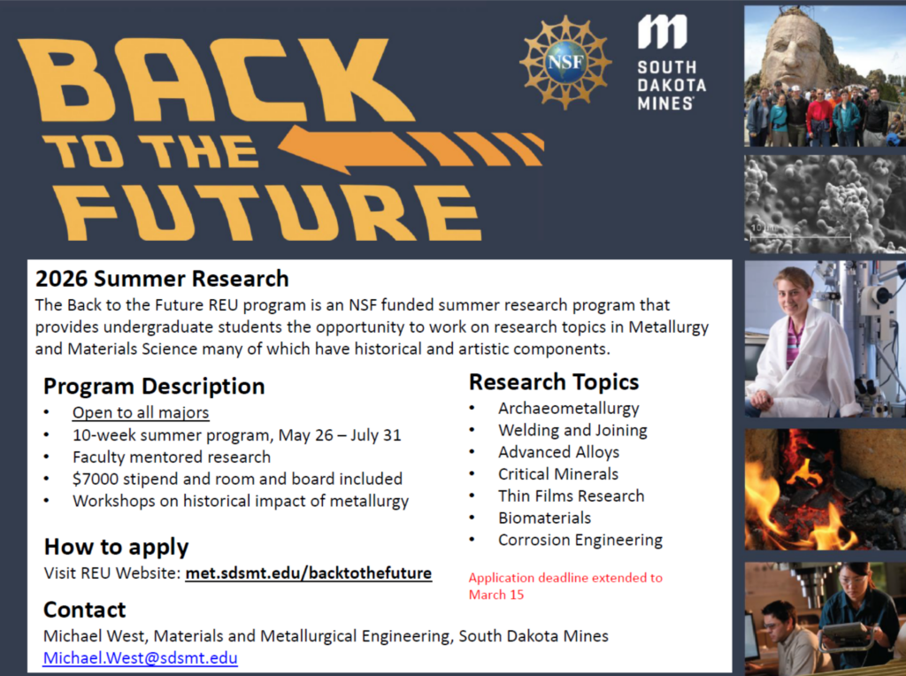 REU summer research opportunity at South Dakota Mines